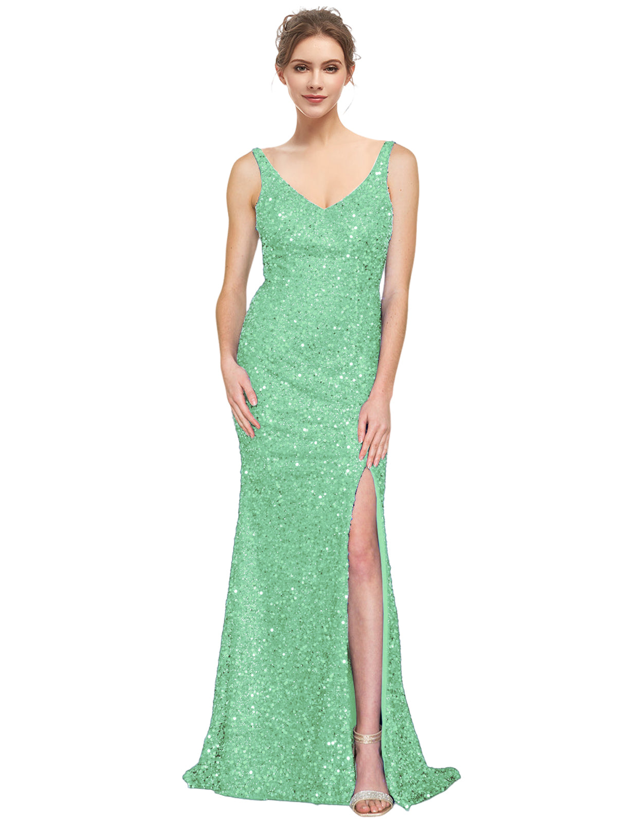 Sequin Long Dress V Neck Sheath Evening Ball Gown GD300002