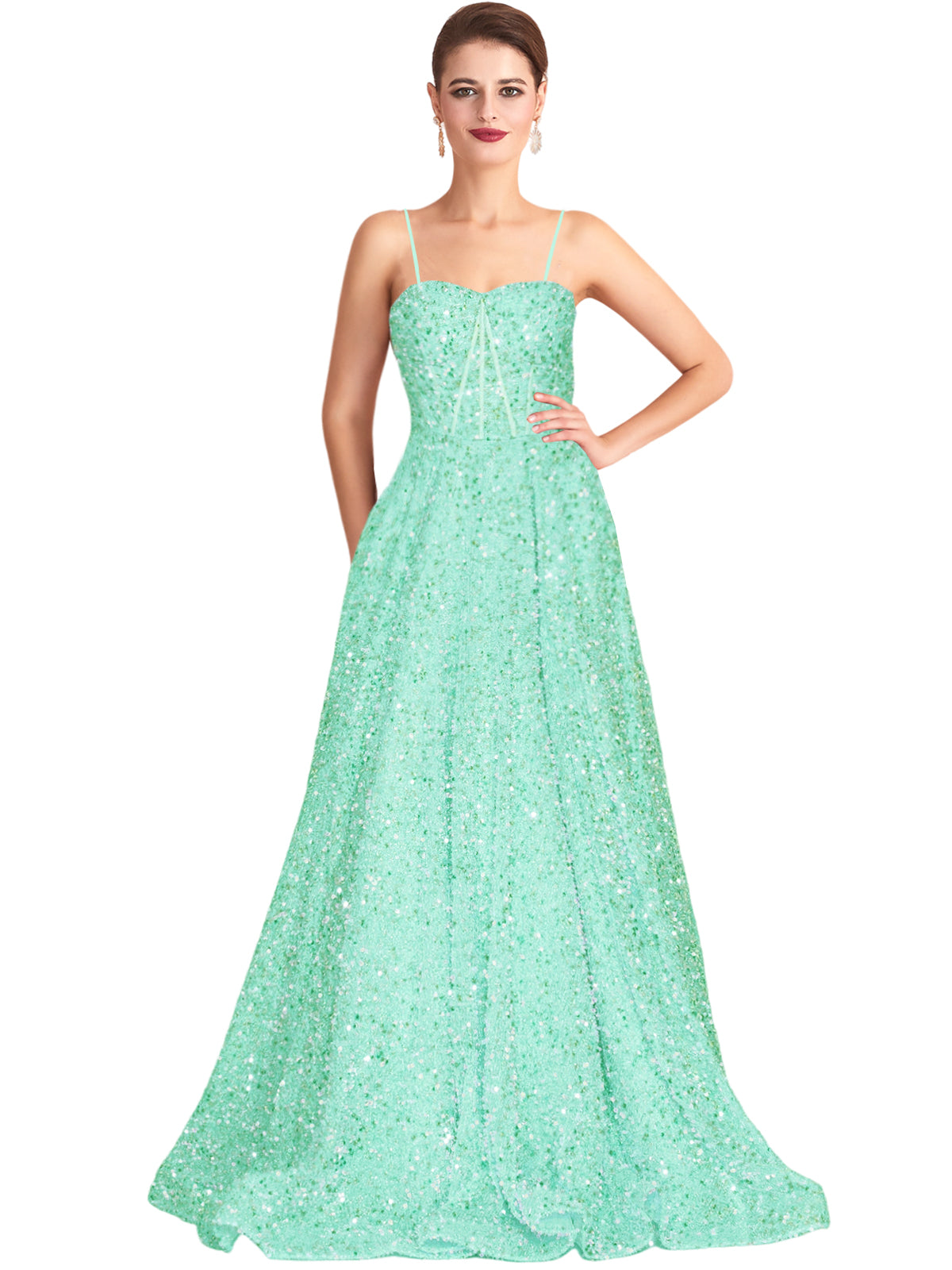Long Dress Sequin Spaghetti Straps Slit Fashion Sleeveless Party Dress GD101933
