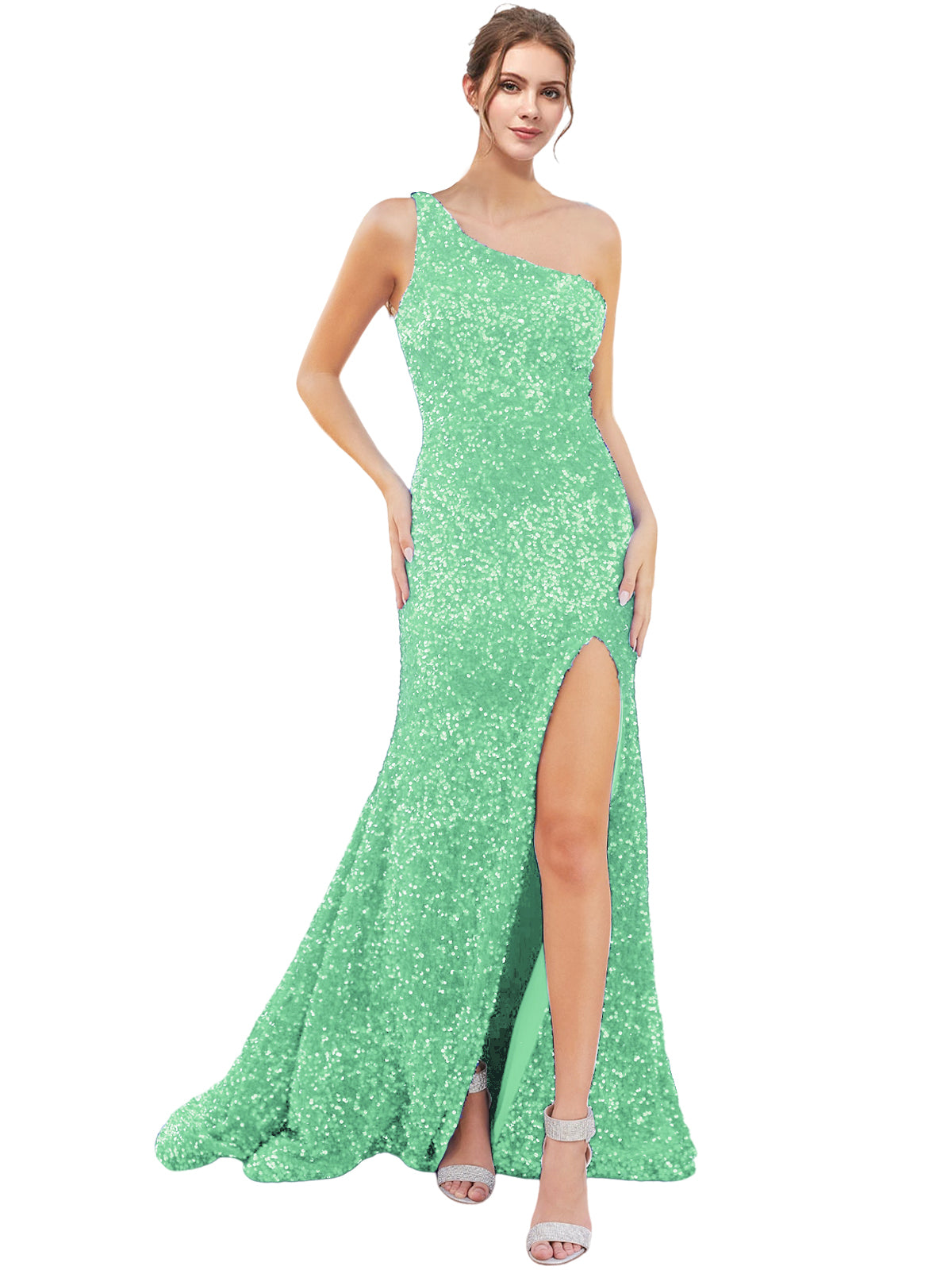 Sequin Long Dress One Shoulder Sheath Evening Ball Gown GD300005