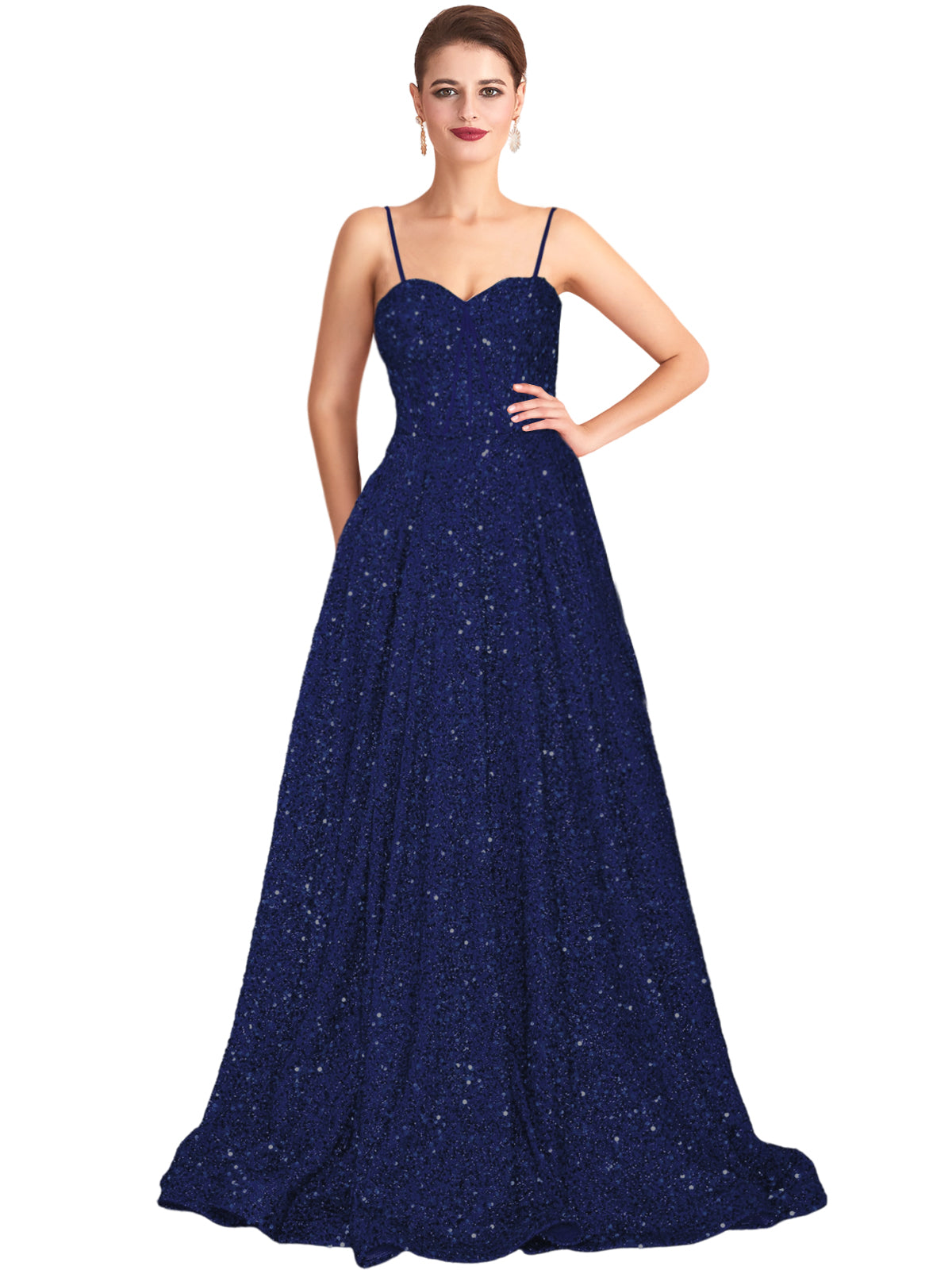 Long Dress Sequin Spaghetti Straps Slit Fashion Sleeveless Party Dress GD101933