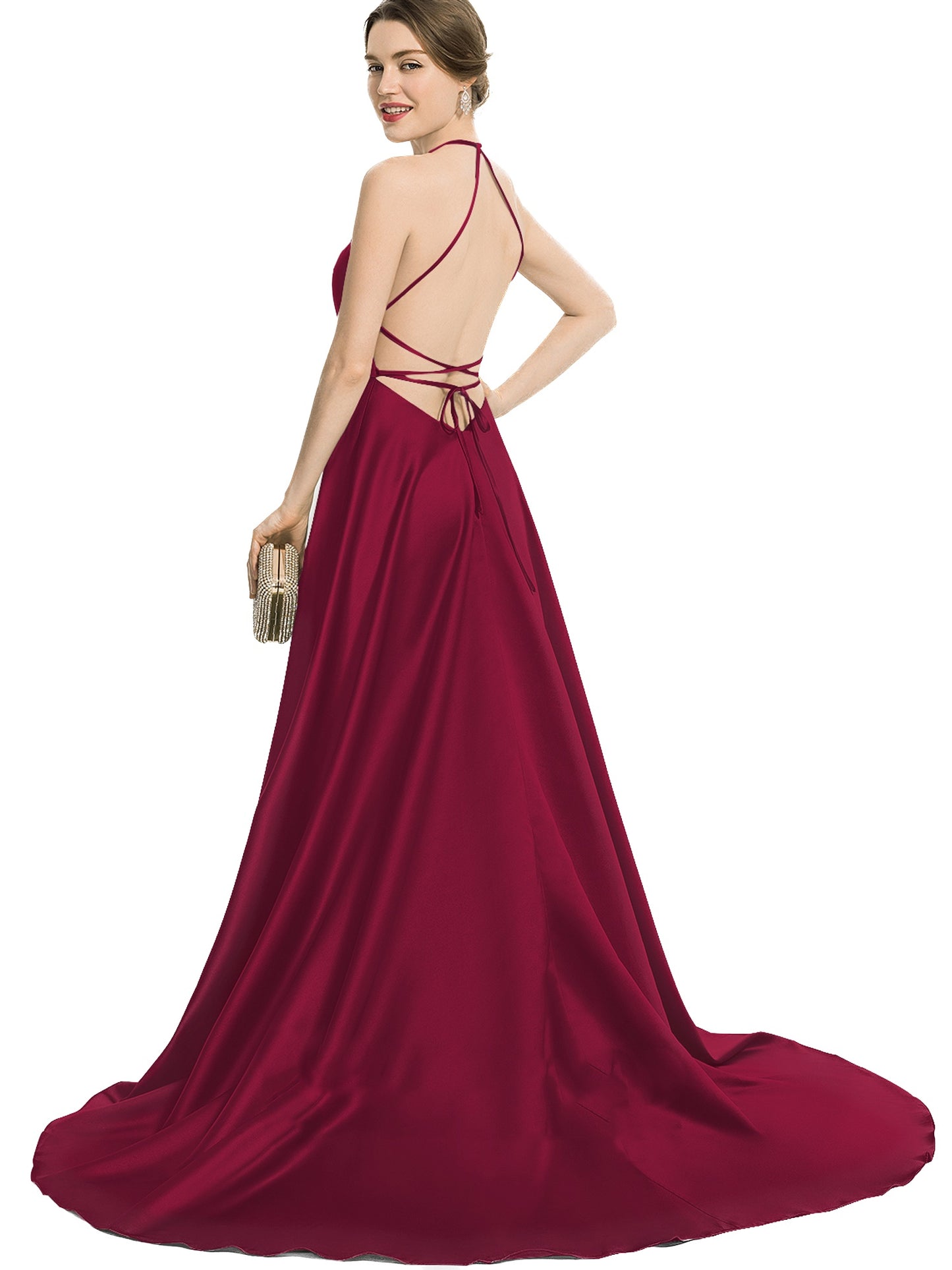 Satin Long Prom Dress Spaghetti Straps A Line Evening Ball Gown GD300013