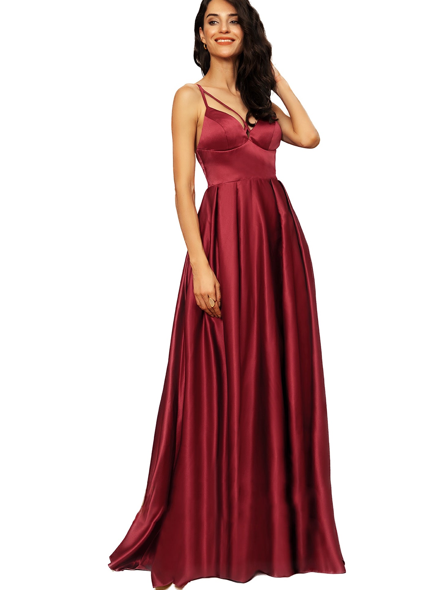 Satin Long Prom Dress Straps A Line Evening Ball Gown GD100550