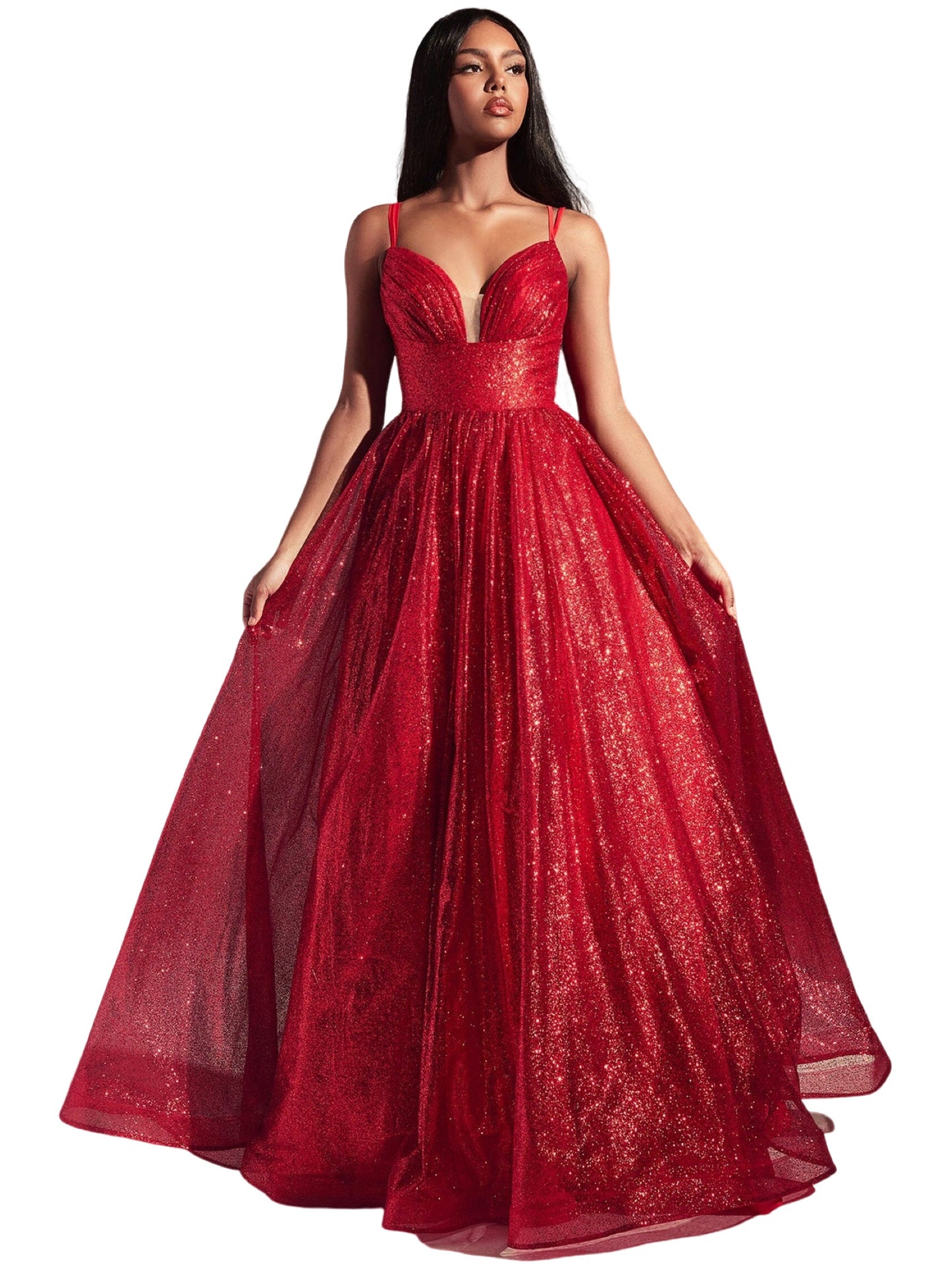 Glitter Tulle Long Dress V Neck Evening Ball Gown GD101682