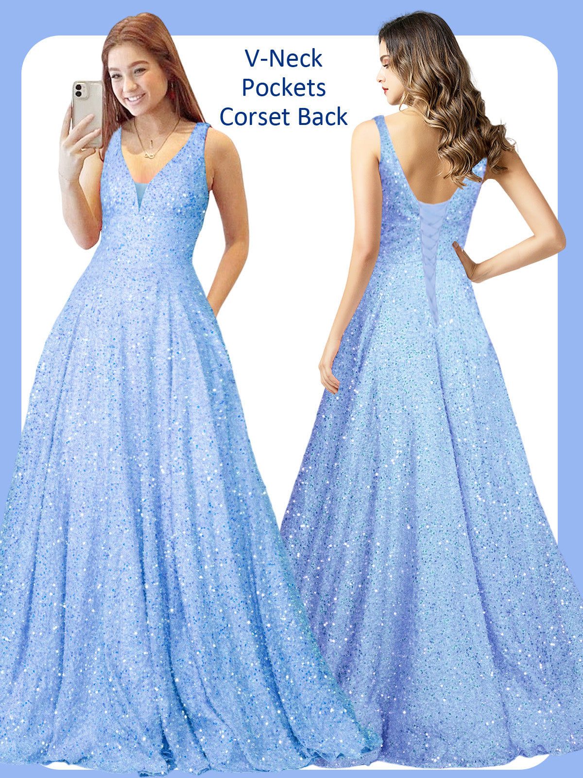 2025 Long Dress Sequin V-Neck Slit Fashion Sleeveless Pockets Party Dress GD101934
