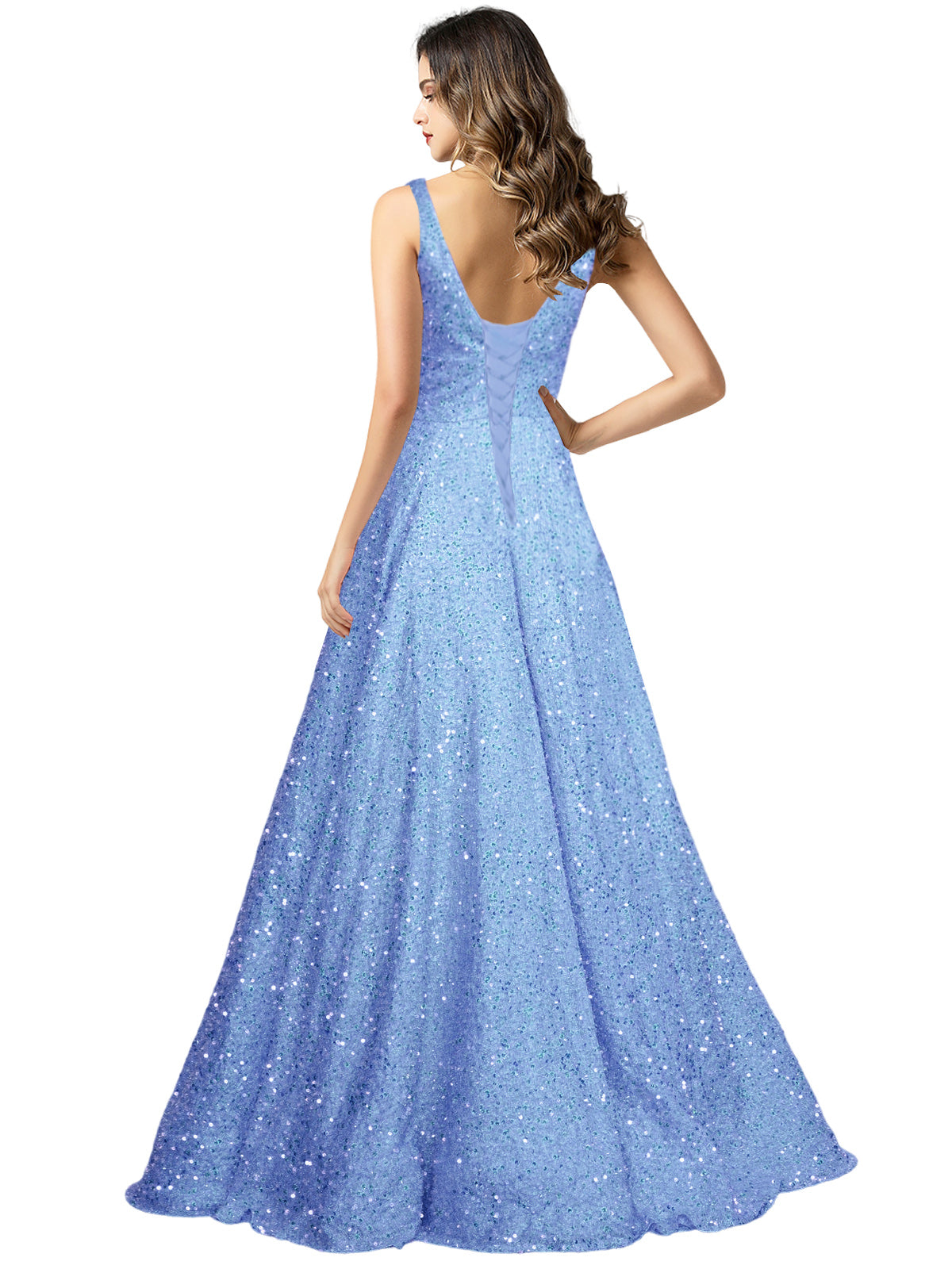 2025 Long Dress Sequin V-Neck Slit Fashion Sleeveless Pockets Party Dress GD101934