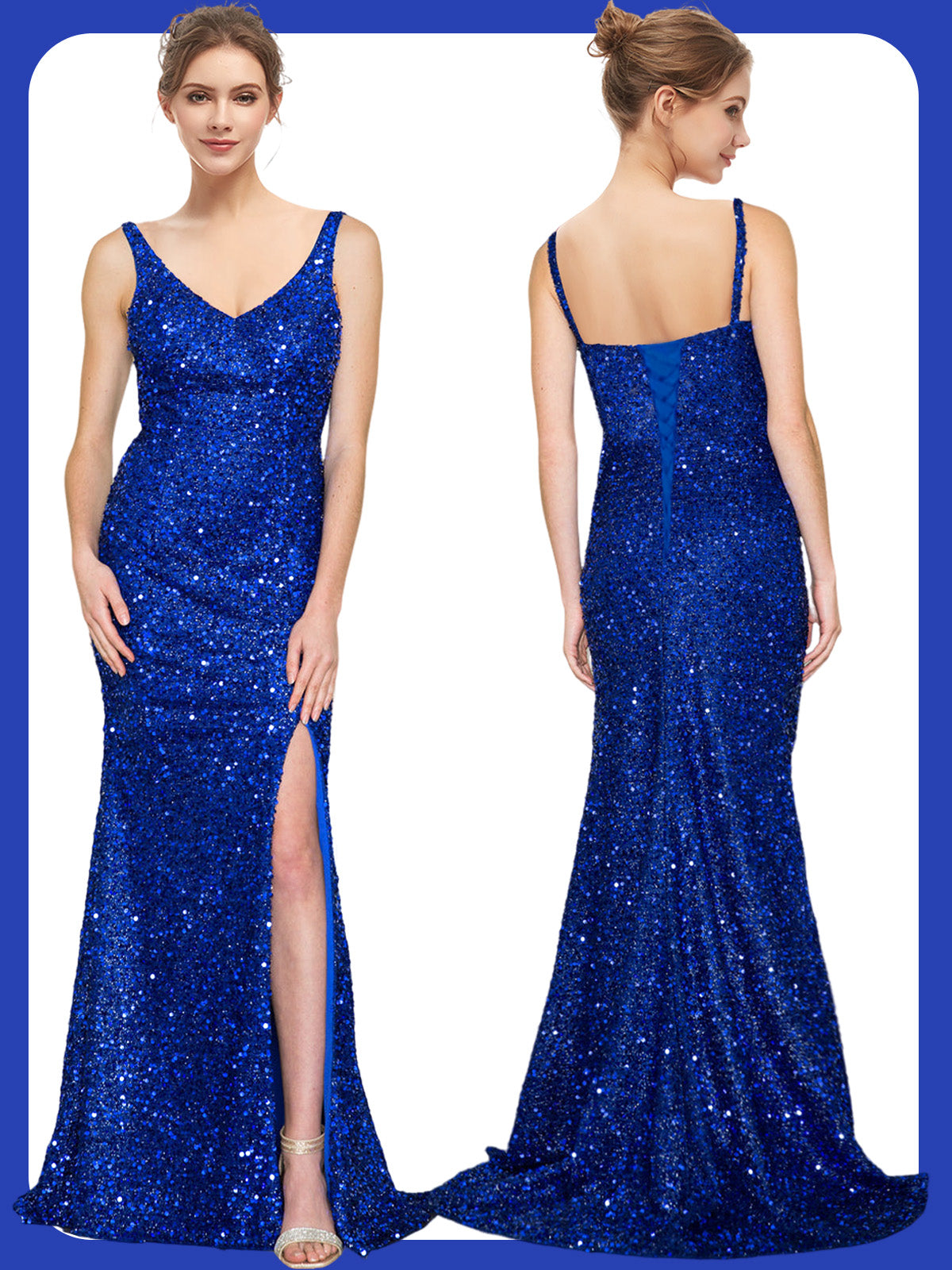Sequin Long Dress V Neck Sheath Evening Ball Gown GD300002
