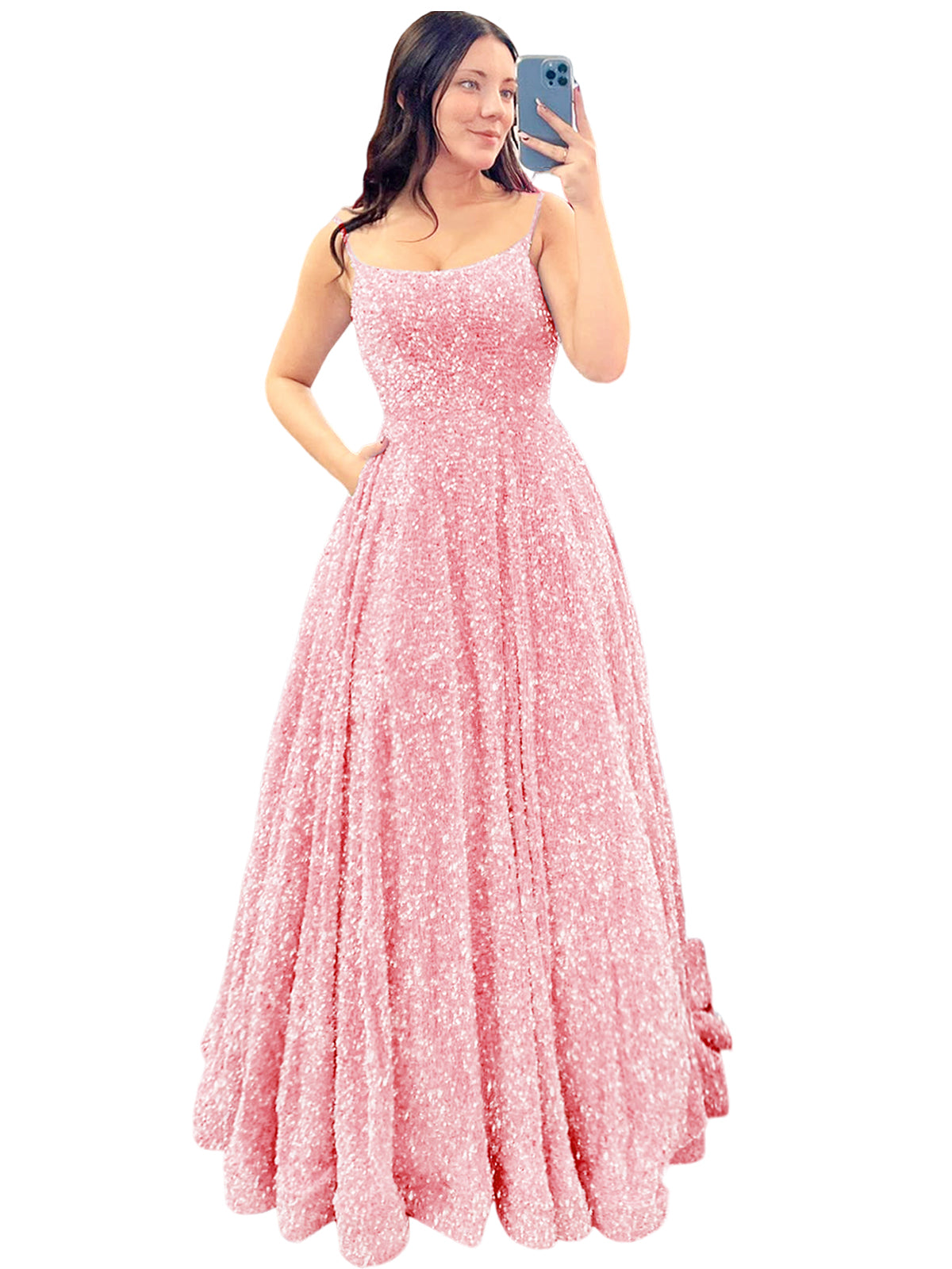 Women's Long Dress Sequin Bateau/Boat Back Strap Fashion Long Sleeveless Party Dress GD101937