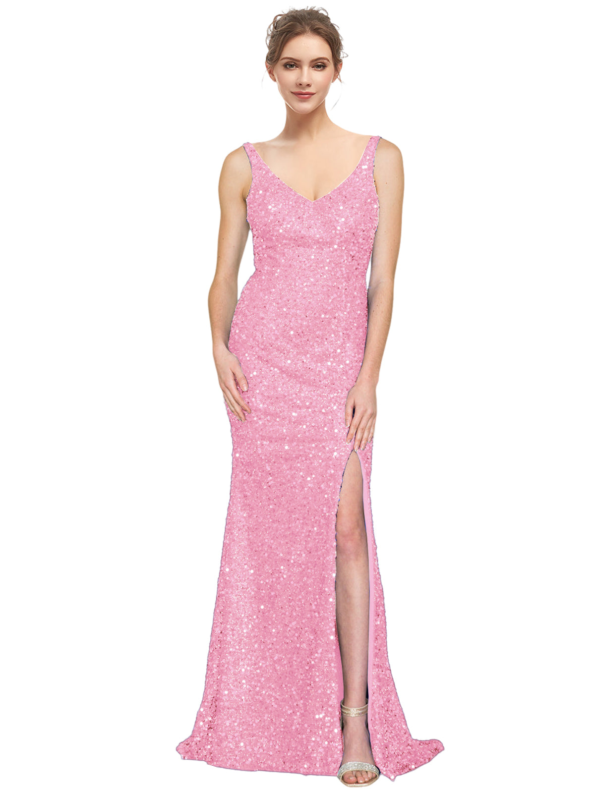 Sequin Long Dress V Neck Sheath Evening Ball Gown GD300002