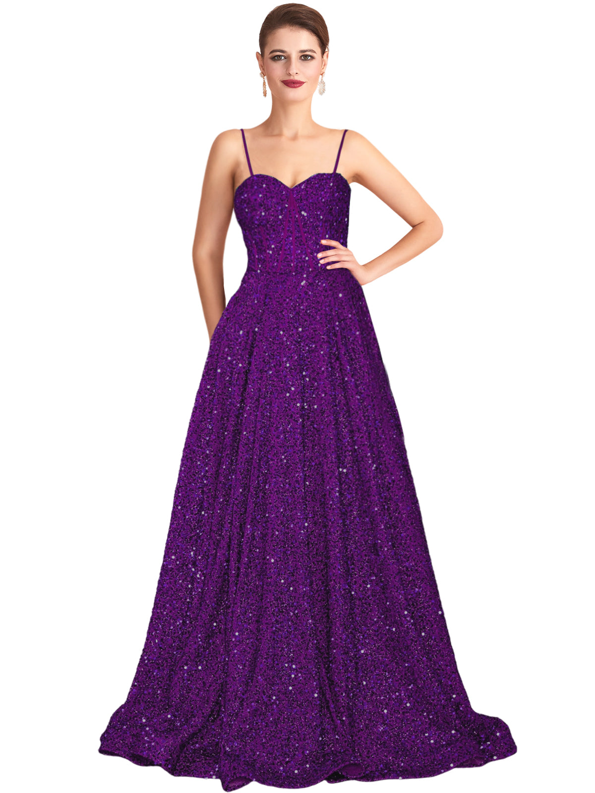 Long Dress Sequin Spaghetti Straps Slit Fashion Sleeveless Party Dress GD101933