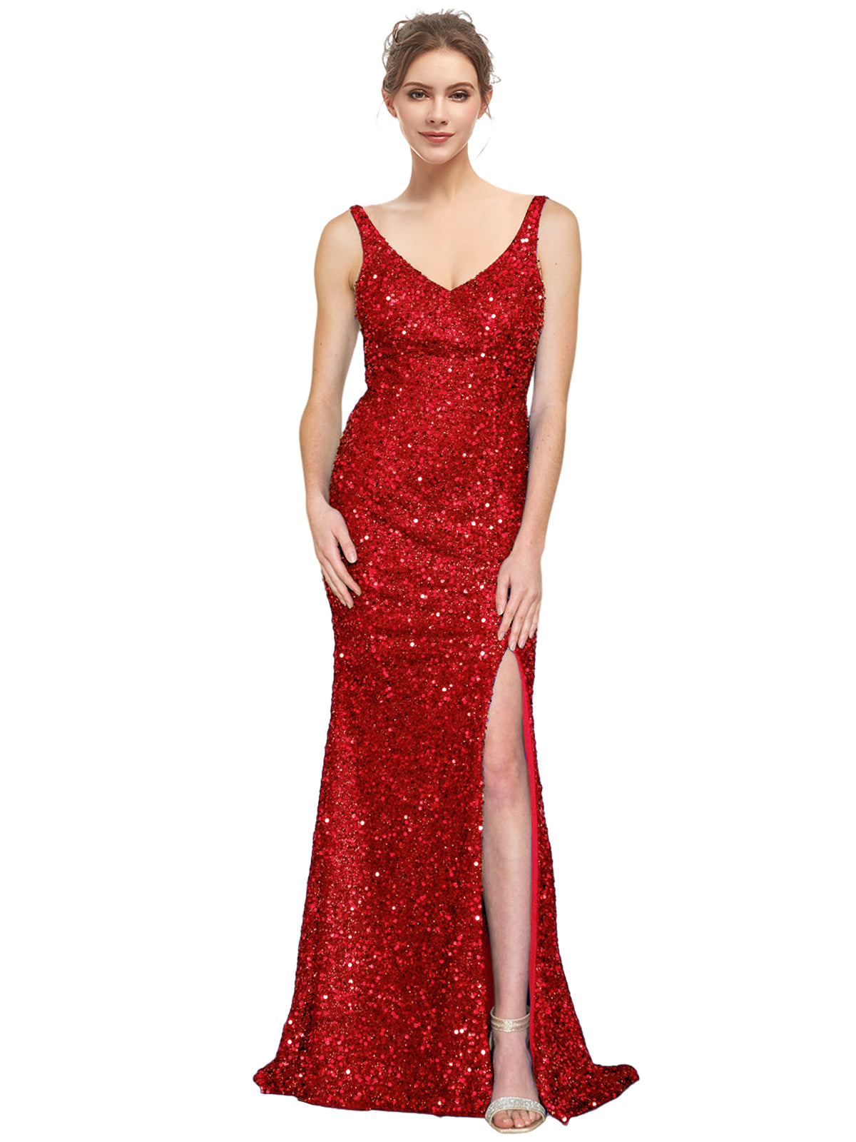 Sequin Long Dress V Neck Sheath Evening Ball Gown GD300002