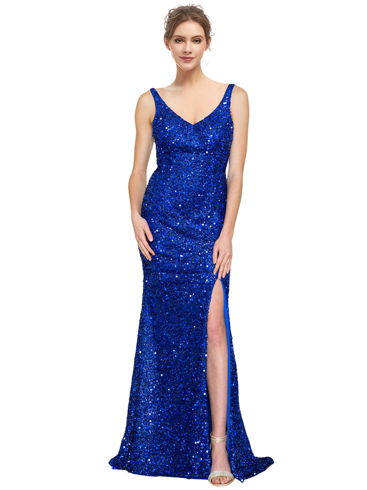 Sequin Long Dress V Neck Sheath Evening Ball Gown GD300002