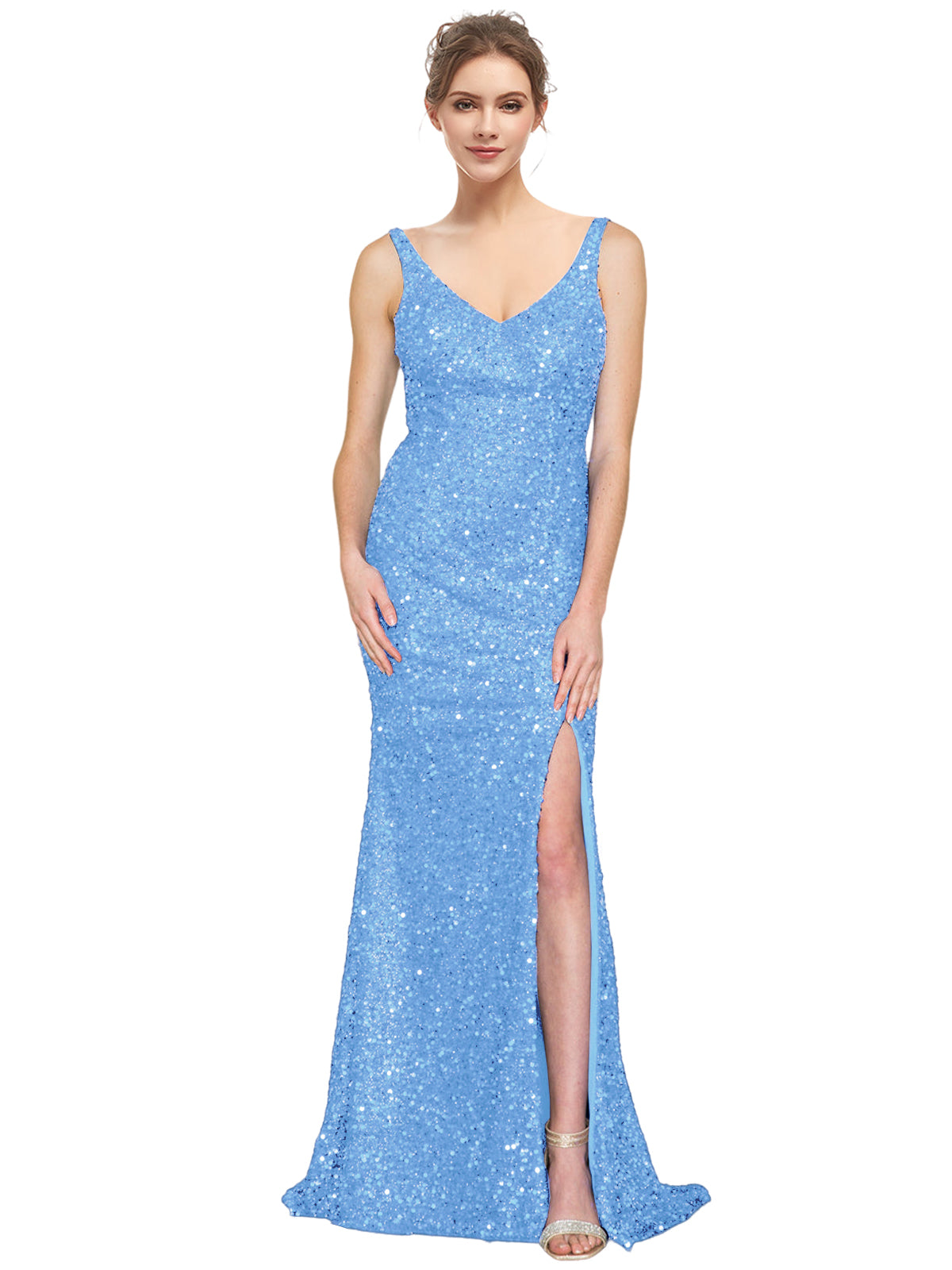 Sequin Long Dress V Neck Sheath Evening Ball Gown GD300002
