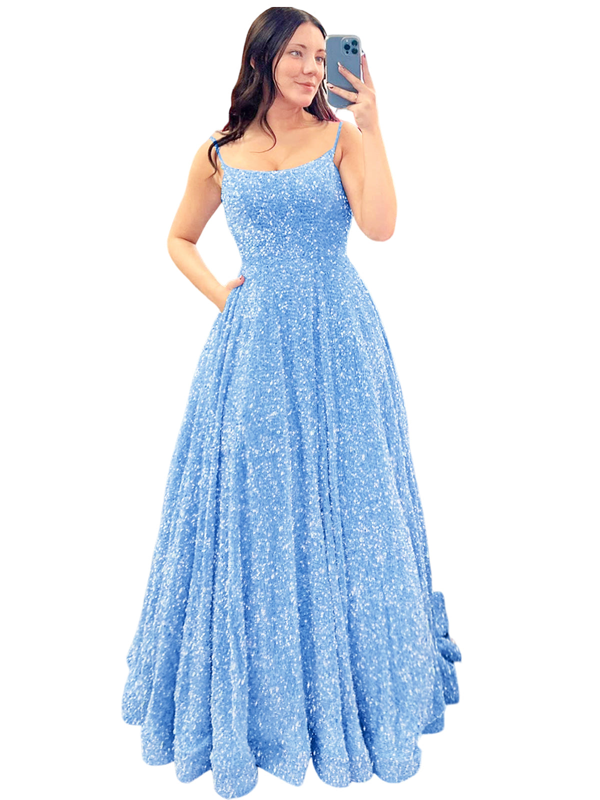 Women's Long Dress Sequin Bateau/Boat Back Strap Fashion Long Sleeveless Party Dress GD101937