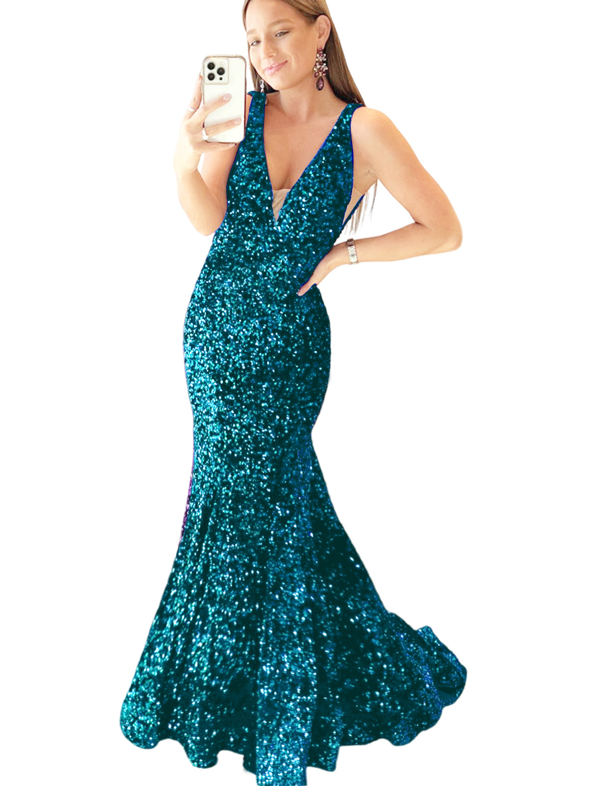 Long Dress Sequin V-neck Back Strap Fashion Long Sleeveless Party Dress GD101938
