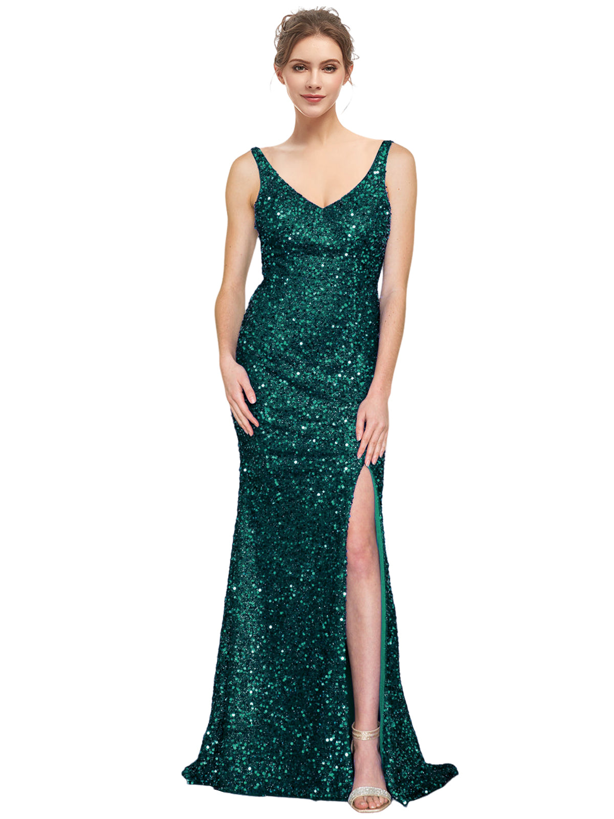 Sequin Long Dress V Neck Sheath Evening Ball Gown GD300002