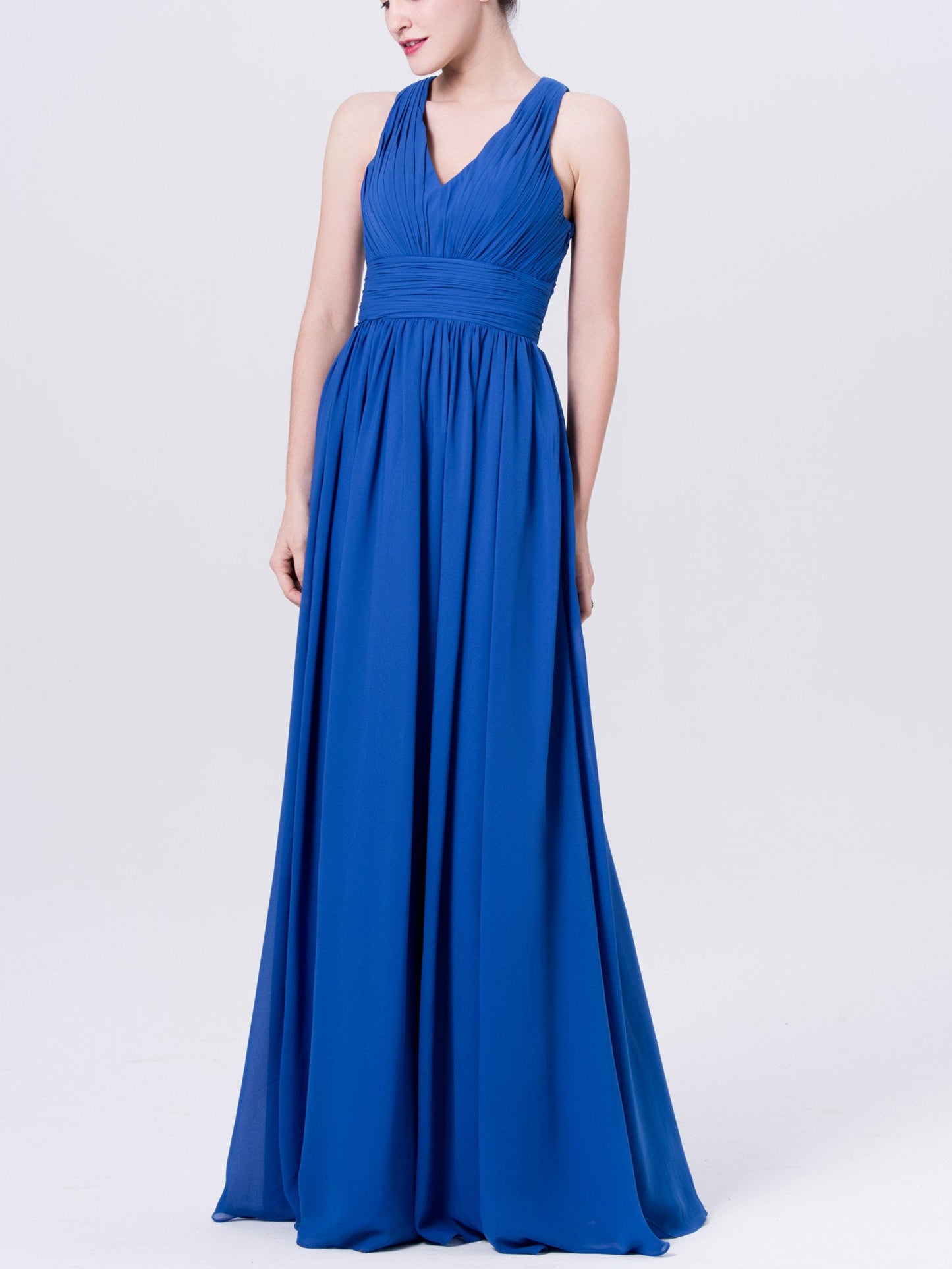 Chiffon V-Neck Sleeveless Bridesmaid Dress| Plus Size | 60+ Colors