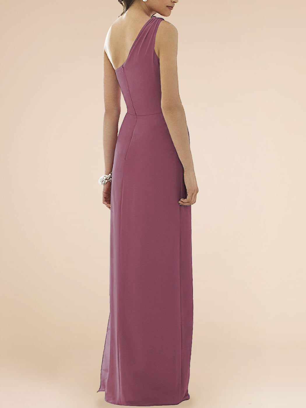 Chiffon One Shoulder Sleeveless Bridesmaid Dress| Plus Size | 60+ Colors