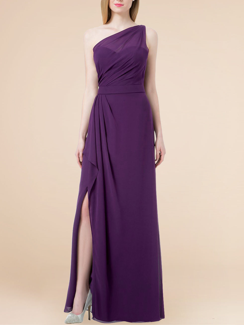Chiffon One Shoulder Sleeveless Bridesmaid Dress| Plus Size | 60+ Colors