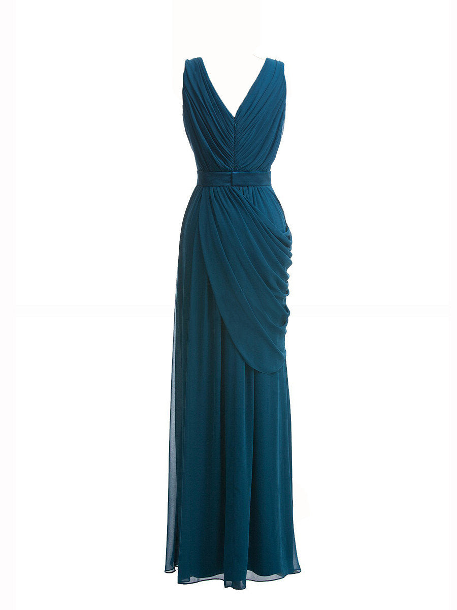 Chiffon V-Neck Sleeveless Bridesmaid Dress| Plus Size | 60+ Colors