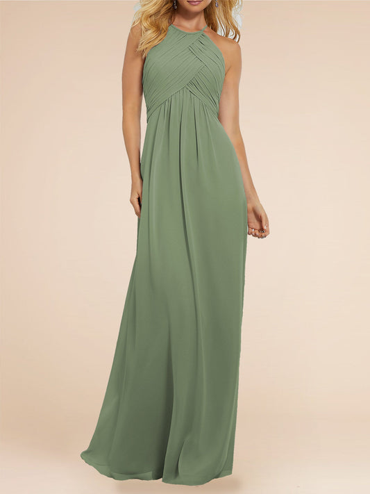 Chiffon Criss Cross Straps Sleeveless Bridesmaid Dress| Plus Size | 60+ Colors