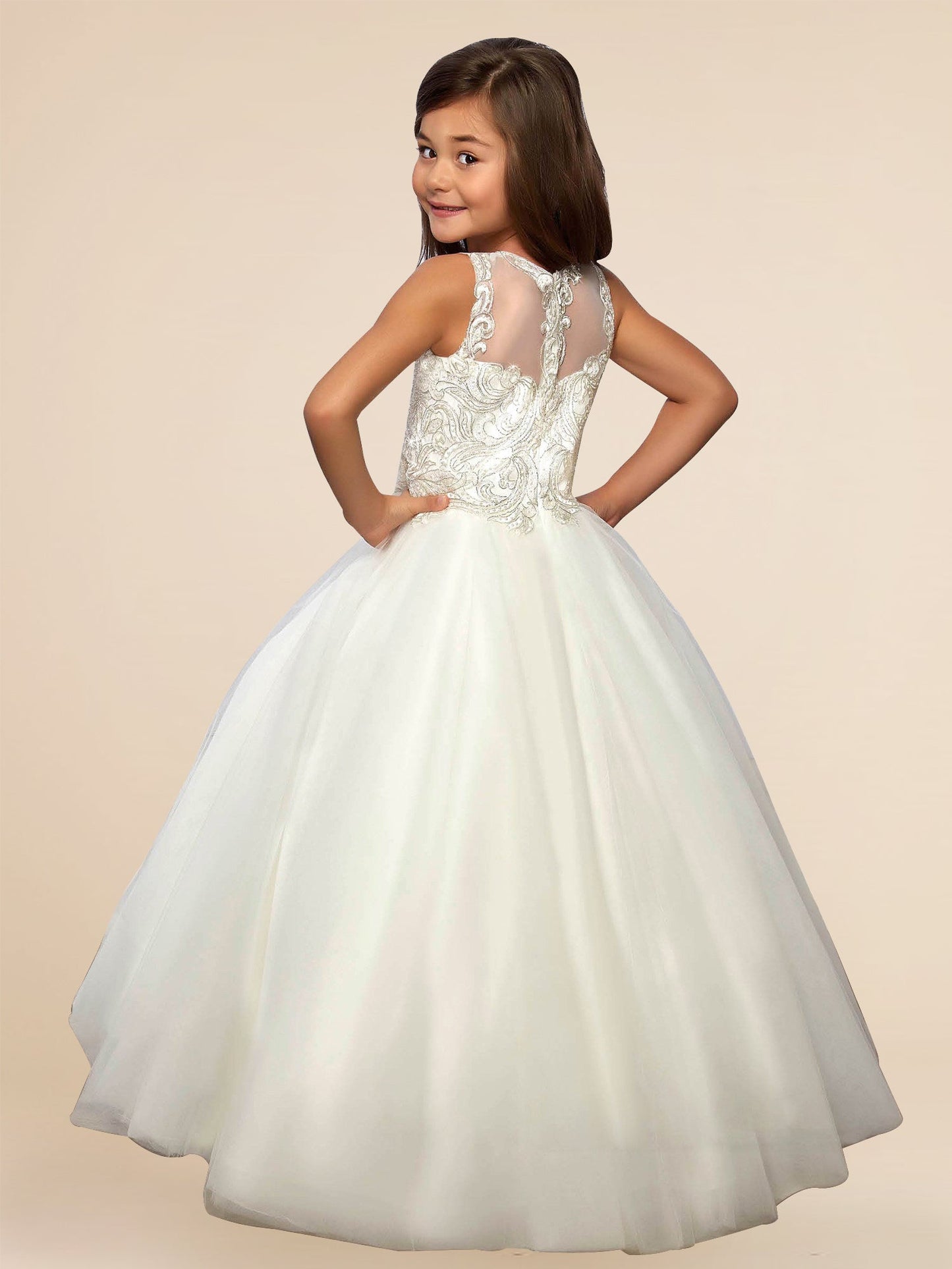 Lace A-Line Scoop Neck Sleeveless Flower Girl Dress-F500010