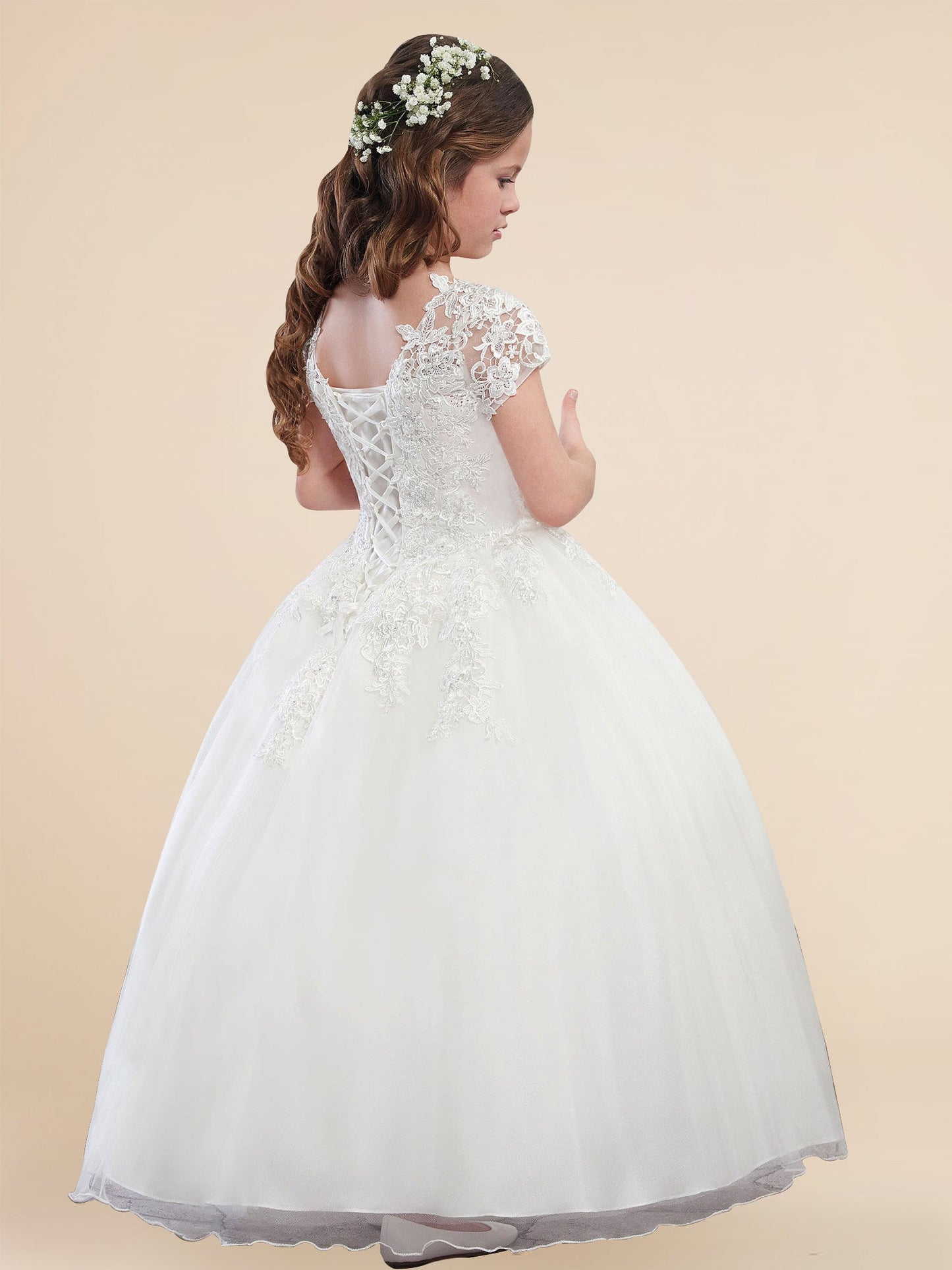 Lace A-Line Scoop Neck Sleeveless Flower Girl Dress-F500018