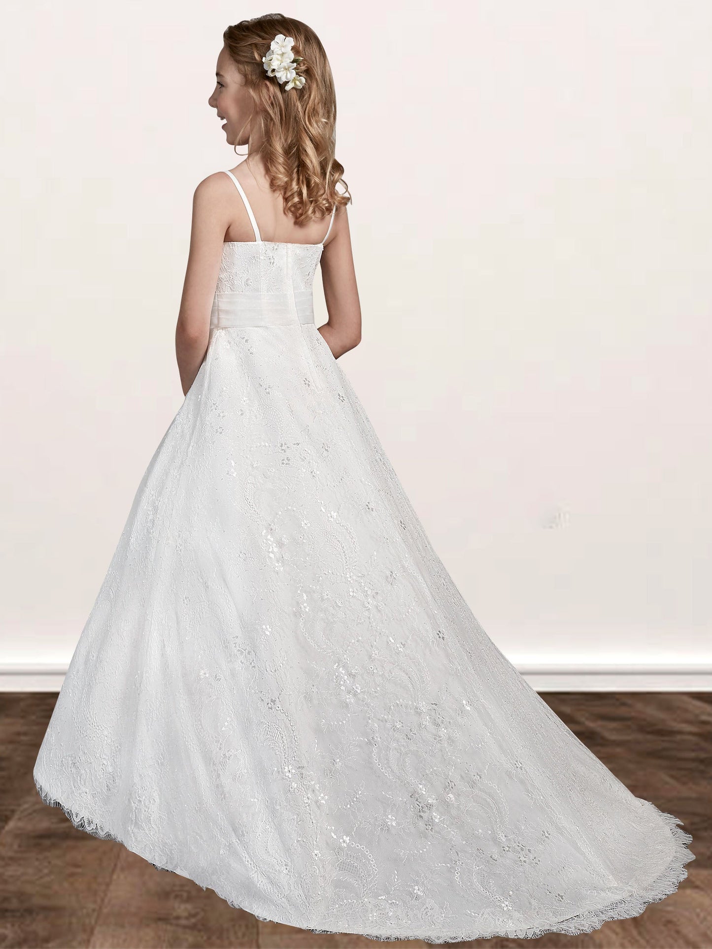 Lace A-Line Spaghetti Straps Sleeveless Flower Girl Dress-F500023