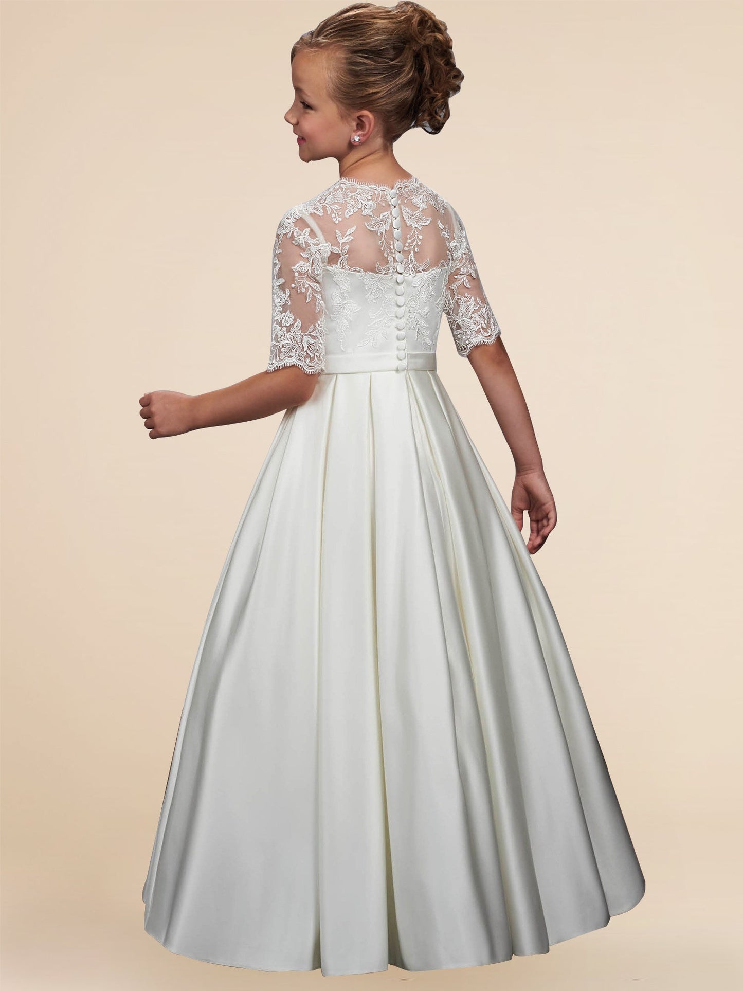 Lace A-Line Scoop Neck Sleeveless Flower Girl Dress-F500043