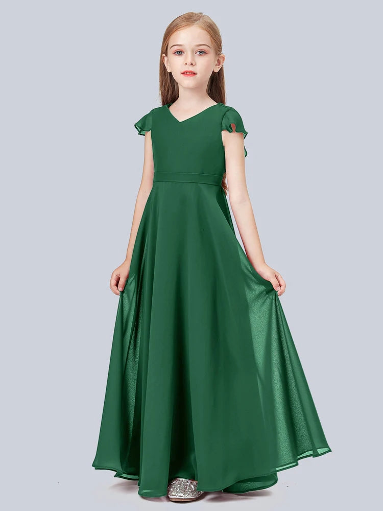 Chiffon A-Line V-Neck Half Sleeves Junior Dress-FJ00015