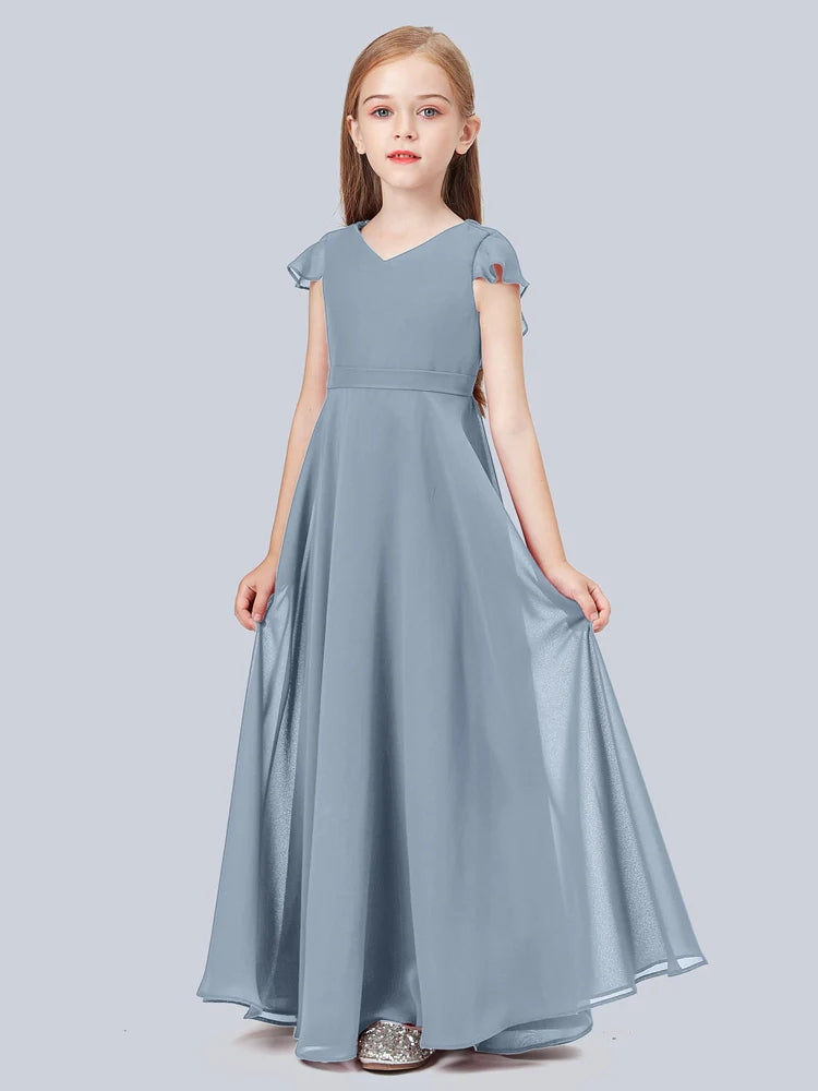 Chiffon A-Line V-Neck Half Sleeves Junior Dress-FJ00015