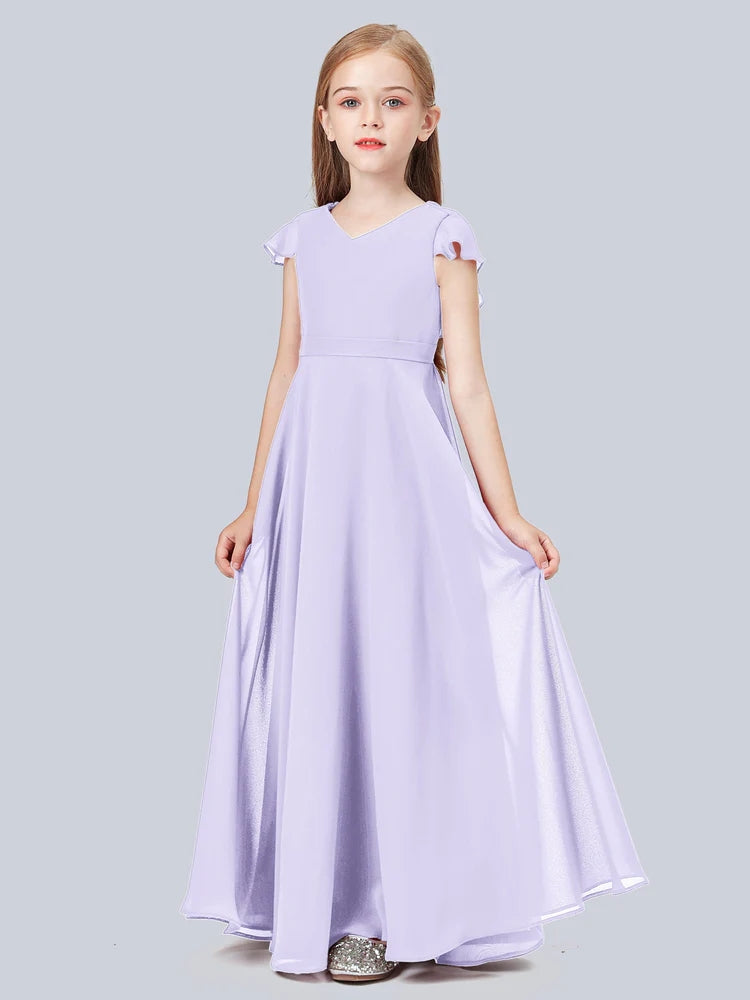 Chiffon A-Line V-Neck Half Sleeves Junior Dress-FJ00015
