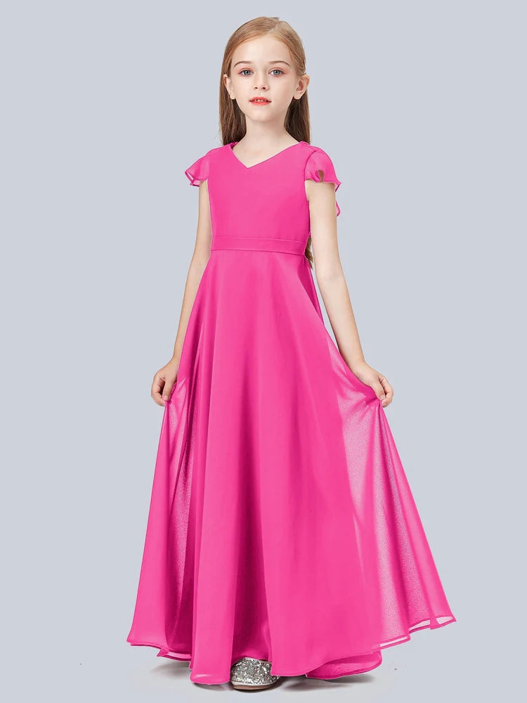 Chiffon A-Line V-Neck Half Sleeves Junior Dress-FJ00015
