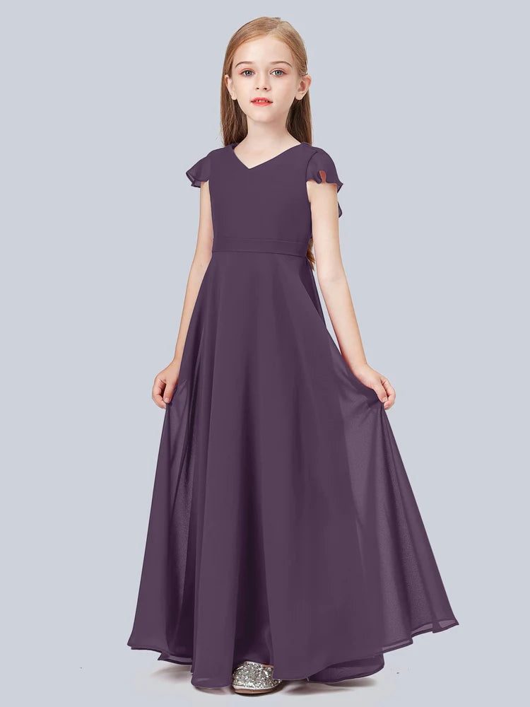 Chiffon A-Line V-Neck Half Sleeves Junior Dress-FJ00015