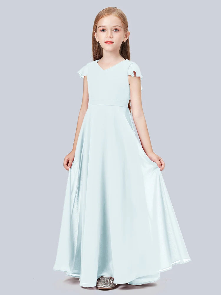 Chiffon A-Line V-Neck Half Sleeves Junior Dress-FJ00015