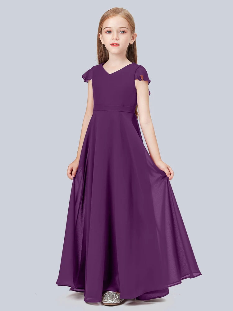 Chiffon A-Line V-Neck Half Sleeves Junior Dress-FJ00015