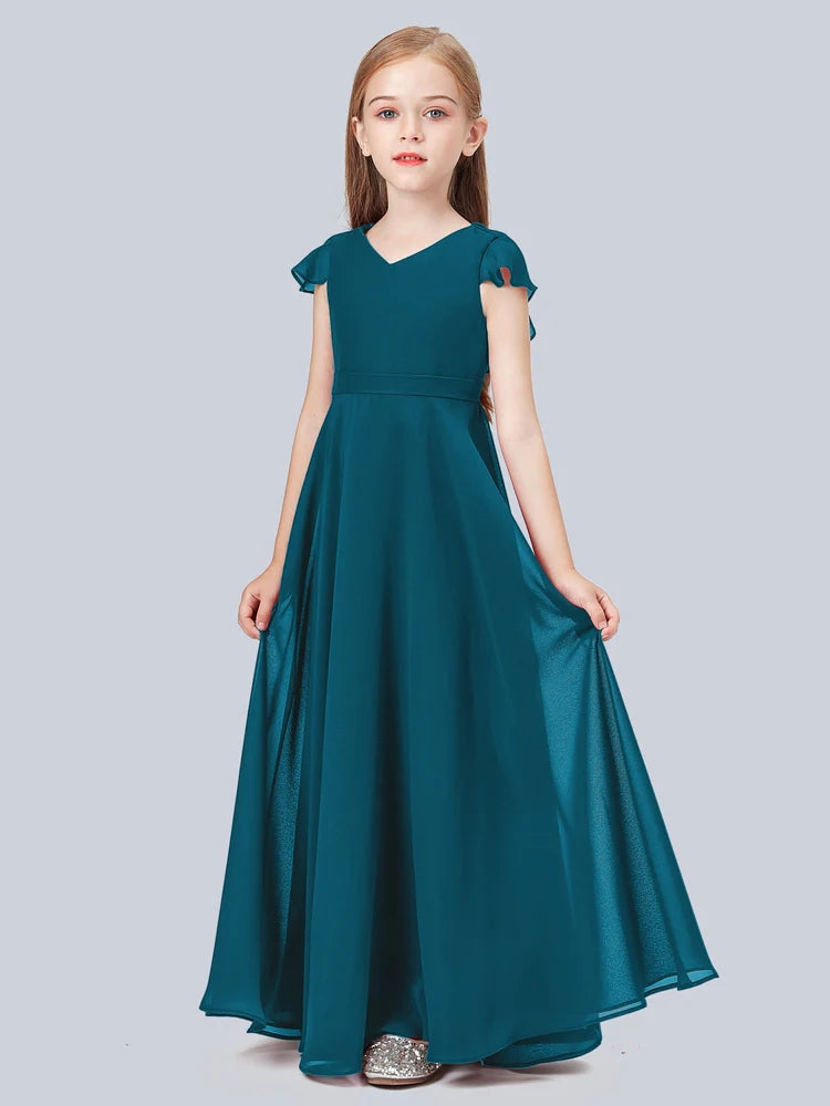 Chiffon A-Line V-Neck Half Sleeves Junior Dress-FJ00015