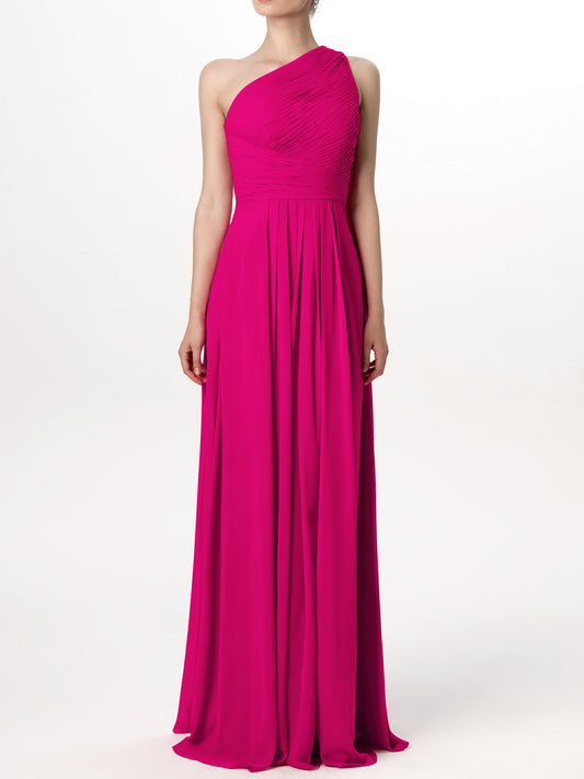 Chiffon Column One Shoulder Sleeveless Bridesmaid Dress-F0113194