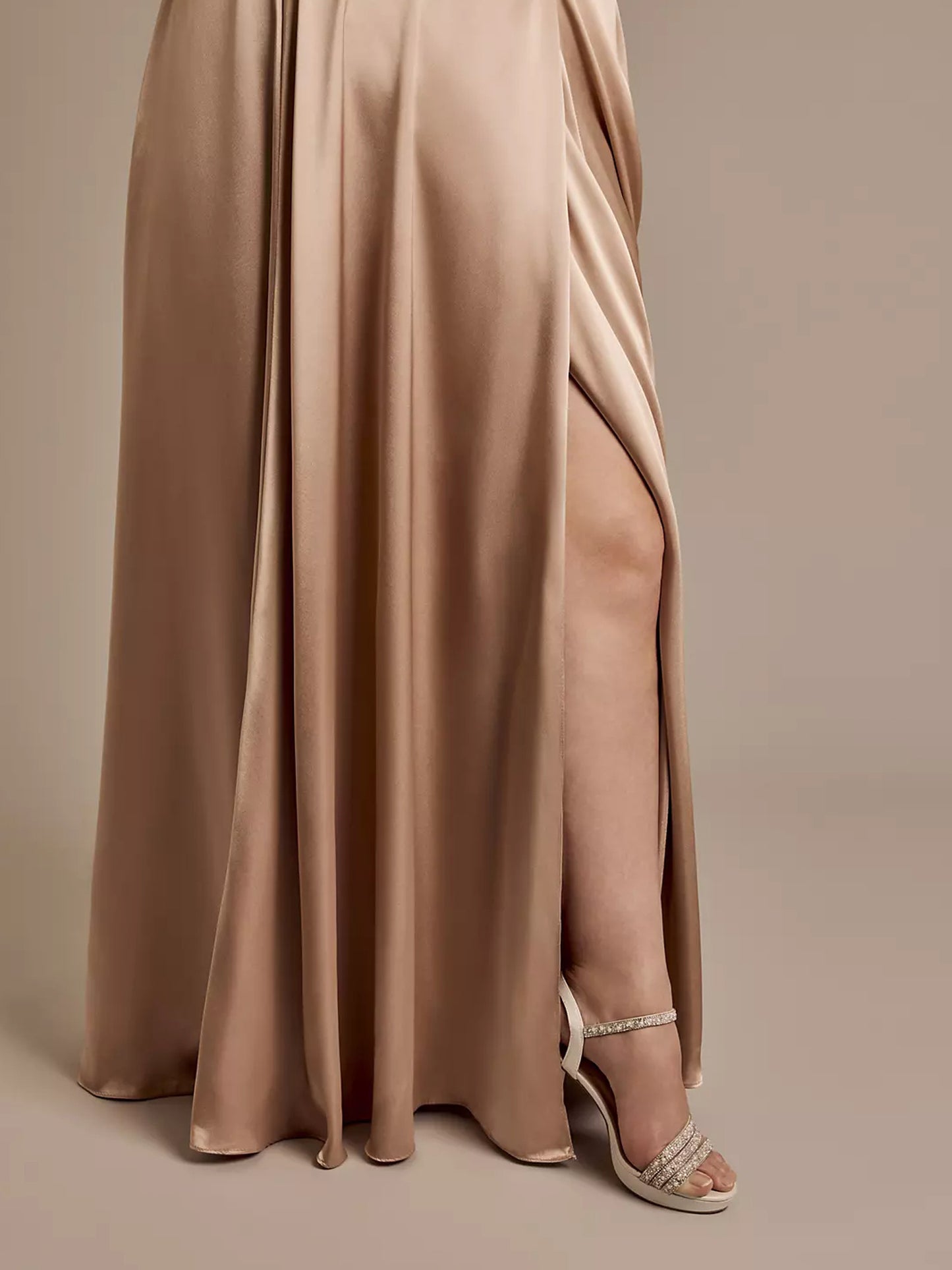 Stretch Satin Cowl Off-the-Shoulder Dress-F0114007