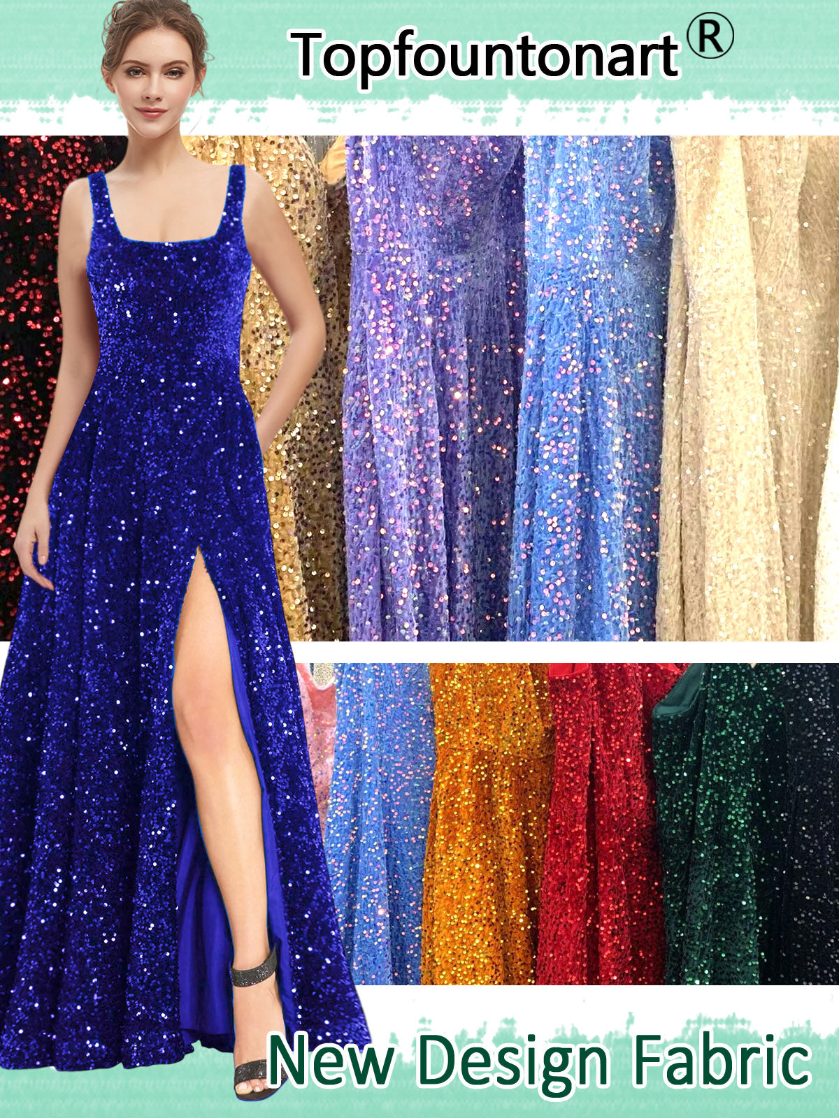 Women's Long Dress Sequin Bateau/Boat Back Strap Slit Fashion Long Sleeveless Party Dress GD101932