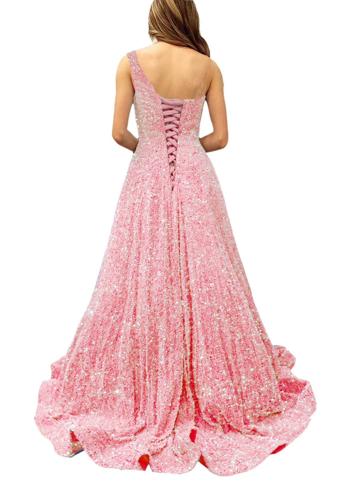 Women's Long Dress Sequin One Shoulder Back Strap Slit Fashion Long Sleeveless Party Dress GD101939