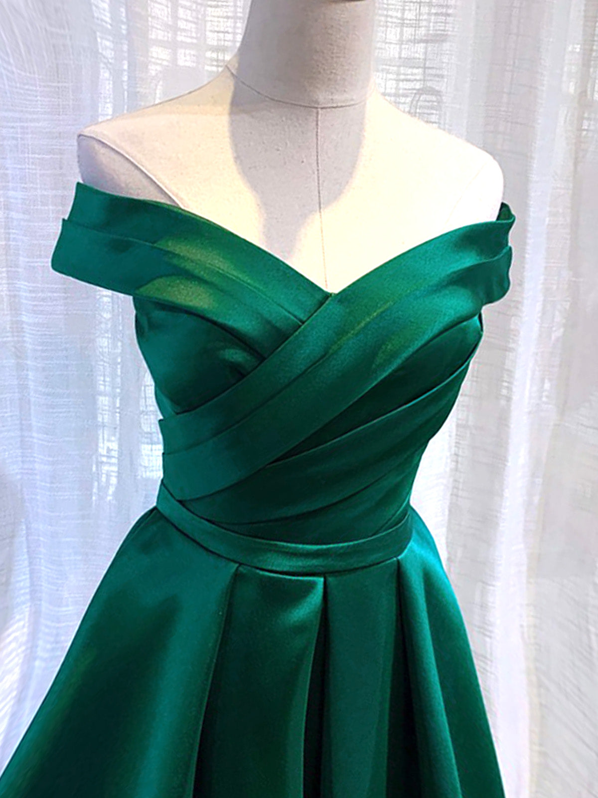 Satin Long Prom Dress Off the Shoulder A Line Evening Ball Gown with Pockets GD1190