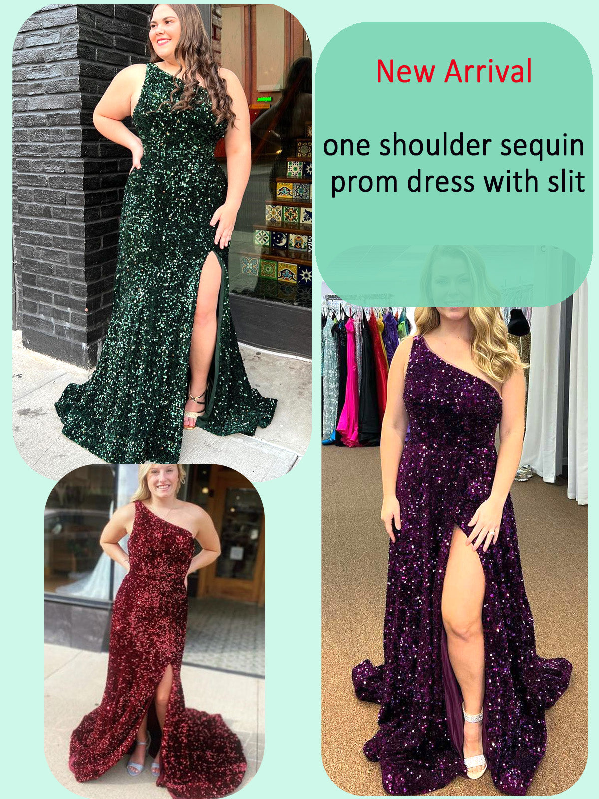 Long Dress Sequin One Shoulder Back Strap Slit Fashion Long Sleeveless Party Dress GD101931
