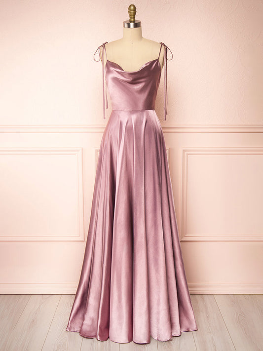 Stretch Satin A-Line Cowl Neck Sleeveless Bridesmaid Dress-F0313028