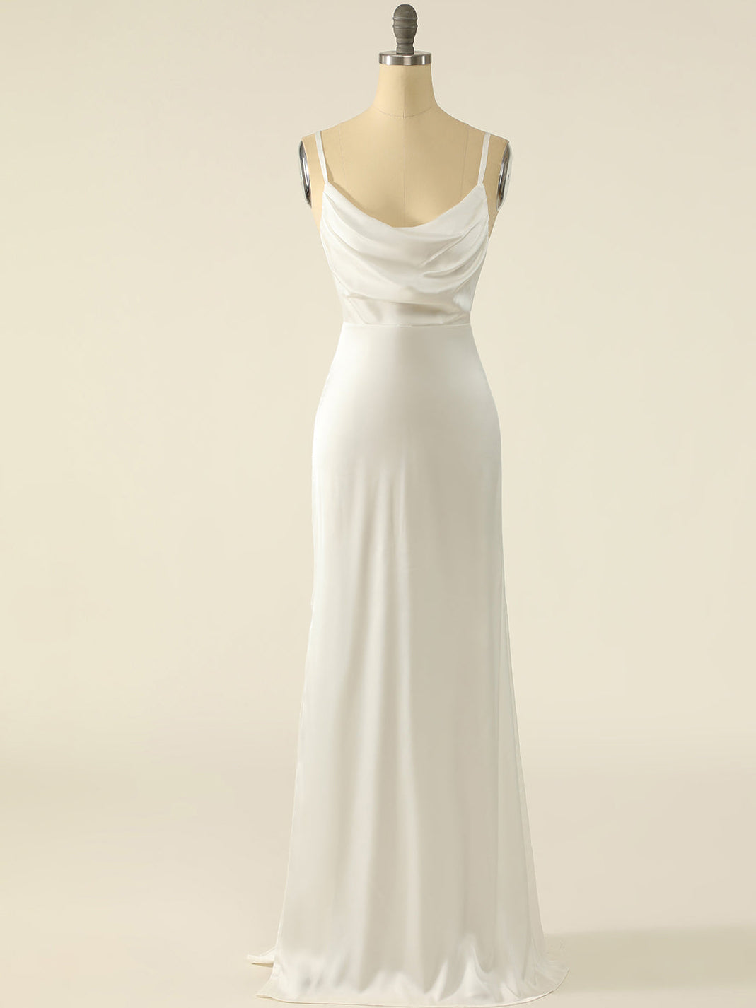 Stretch Satin A-Line Cowl Neck Sleeveless Bridesmaid Dress-F0313002
