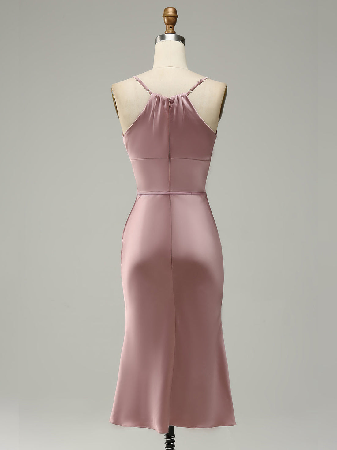 Stretch Satin Column V-Neck Sleeveless Bridesmaid Dress-F0313031