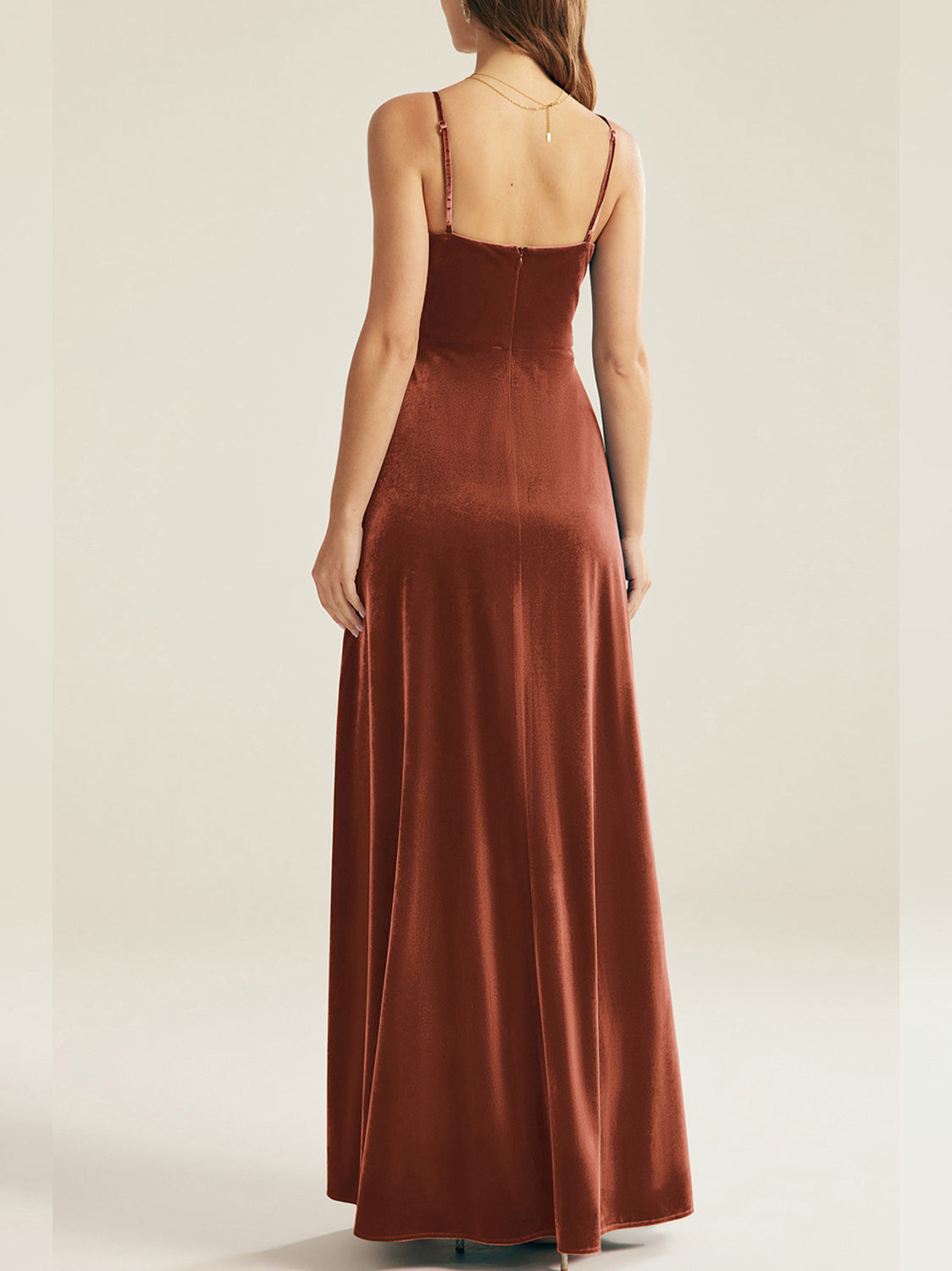 Velvet A-Line Cowl Neck Sleeveless Bridesmaid Dress-F0313021