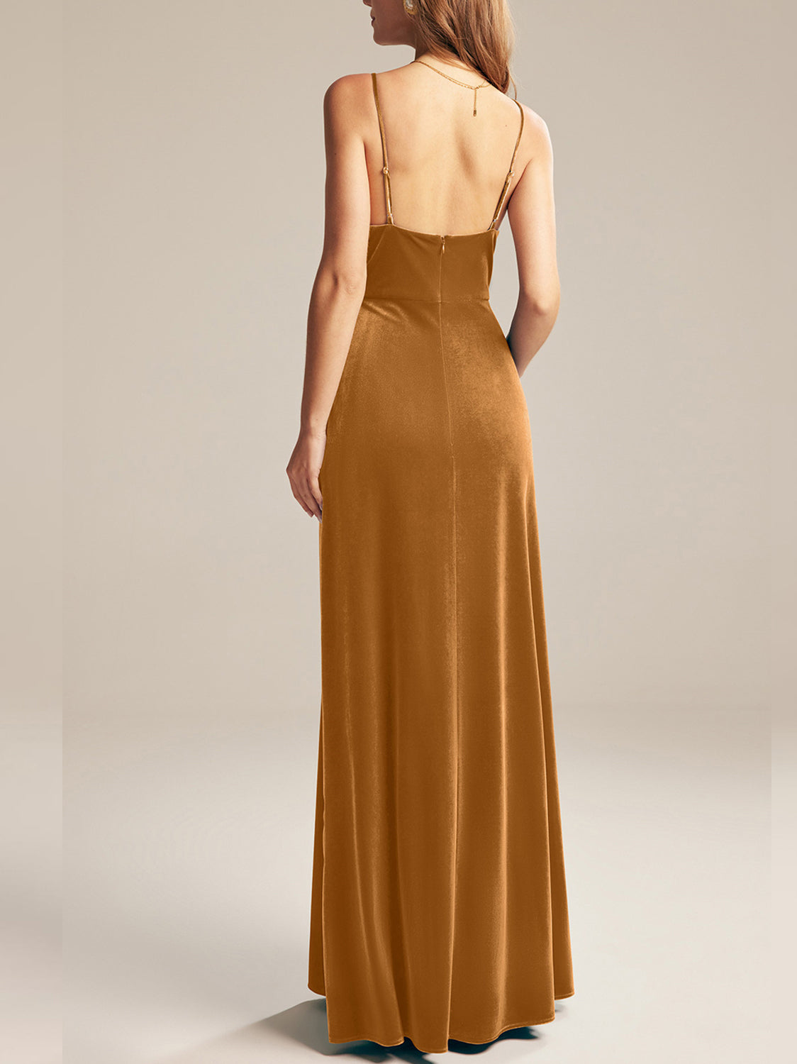 Velvet A-Line Cowl Neck Sleeveless Bridesmaid Dress-F0313022