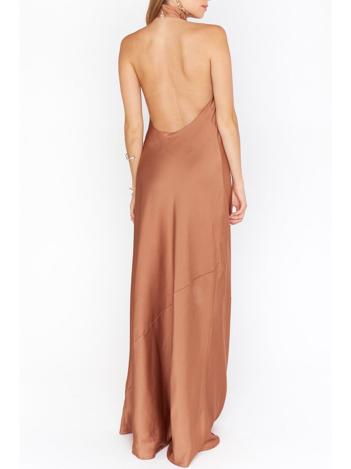 Stretch Satin A-Line Halter Sleeveless Bridesmaid Dress-F0313007