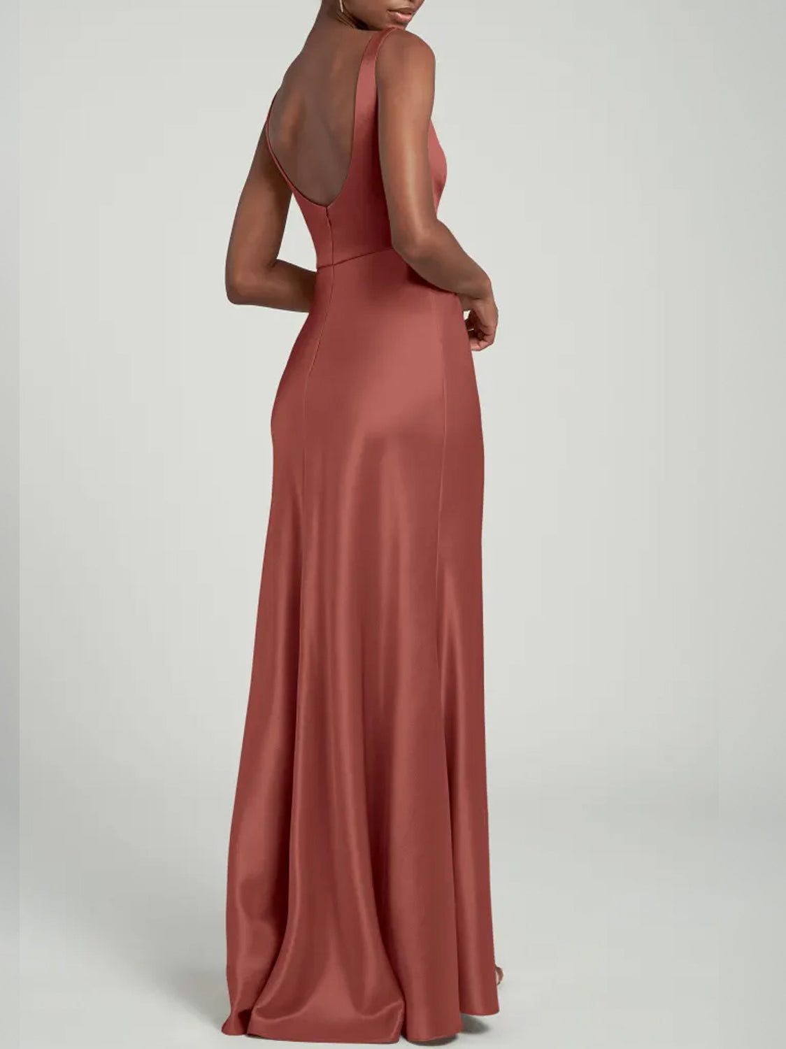 Stretch Satin A-Line Boat Neck Sleeveless Bridesmaid Dress-F0313016