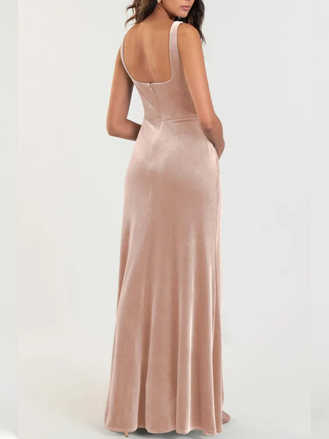 Velvet A-Line Boat Neck Sleeveless Bridesmaid Dress-F0313036